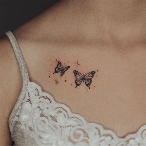 collar bone small butterfly tattoo on chest|Flying Butterflies and Sparkle Tattoo on the Collarbone: Small ...